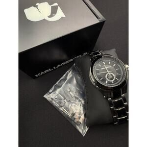 Karl Lagerfeld Black Ceramic-Style Watch with Bracelet w/ Box/Case